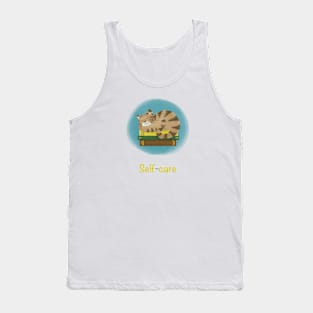 Self-care cat sleeping on books Tank Top